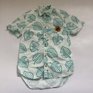 Animal Crossing x Cakeworthy Button Up Shirt Small Teal Leaf All Over Print